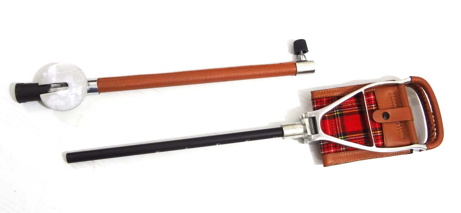 Schießsitzstock mit braunen Leder-Klappstühlen, leichter, langlebiger Gehstock, Jagdausrüstung, verstellbare Gehstöcke, Royal Stewart Tartan-Einsatz, Polo-Angel-Golf-Sitzstock