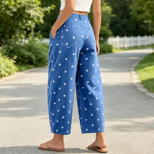 Women Barrel Cropped Jeans Baggy High Waisted Casual Trendy Denim Pants - image 6