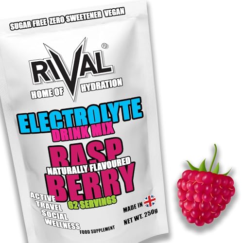 Rival Electrolyte Powder 250g Rapid Rehydration Naturally Flavoured, Sugar Free, Zero Carbs, Vegan, Keto Friendly - 62 Servings Made in The UK | Raspberry