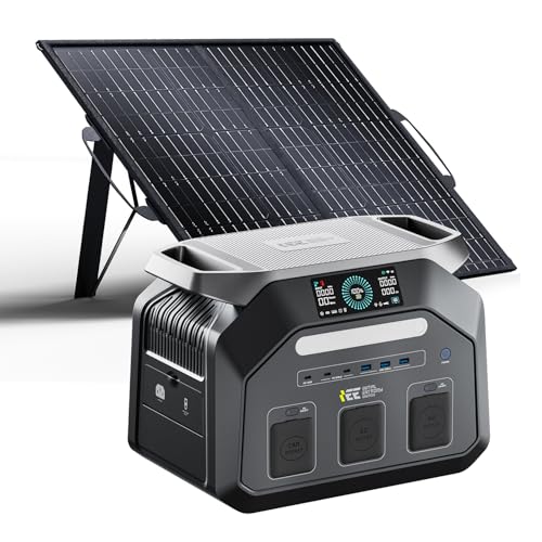 IEE P1800 Estación de Energía Portátil 1800W (Pico 3600W), Batería LiFePO4 de 1024Wh, Generador Solar con Panel Solar 100W para Camping, Carga Rápida, SAI (UPS), Power Station para Jardín y Hogar