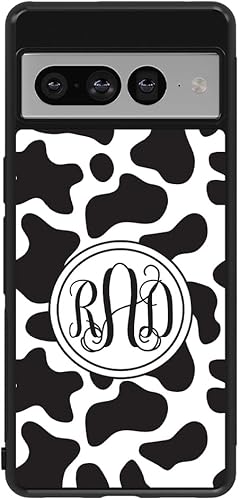 Cow Texture Farm Animal Monogram Black Rubber Phone Case Compatible With Google Pixel 10, 10 Pro, 10 Pro XL, 9a, 9 Pro, Pixel 9, Pixel 9 Pro XL, 8a,