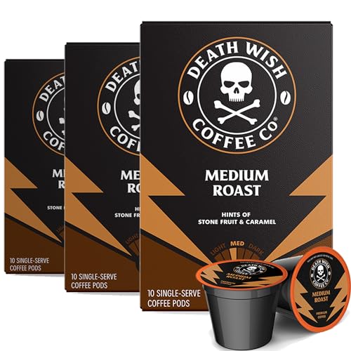 Death Wish Coffee Medium Roast Single Serve Coffee Pods, Organic, 30 Count