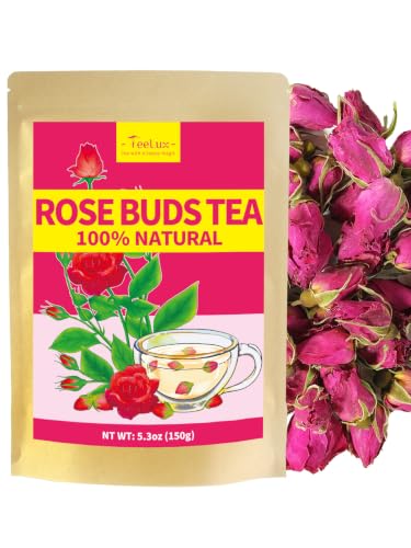Image of TeeLux Rose Buds Tea, 5.3oz Dried Whole Rose Flower Herbal Tea Floral Aroma | Carefully Selected Loose Leaf Rose Buds for Tea, Baking & Culinary Use, Caffeine Free, Perfect Hot or Iced