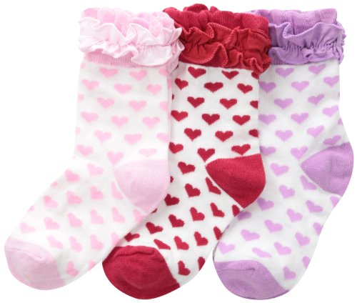 Jefferies Socks Girls 2-6X Ruffle Hearts Triple Treat 3 Pair Pack