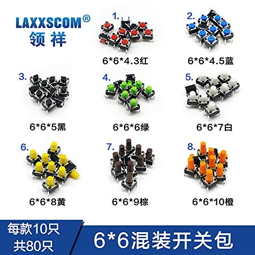 8Types/lot=80pcs;ssorted Micro Push Button Tact Switch Reset Mini Leaf