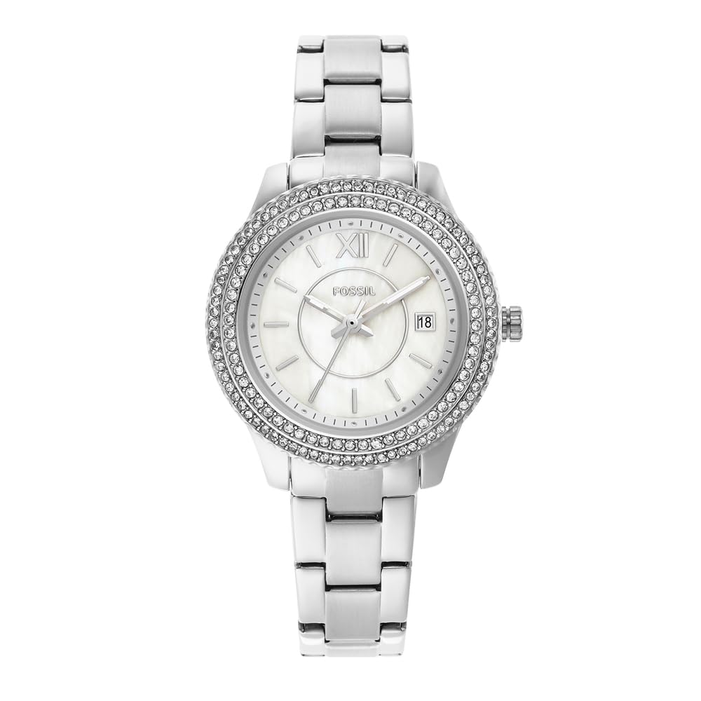 Fossil Watch for Women Stella, Three Hand Date Movement, 30 mm Silver Stainless Steel Case with a Stainless Steel Strap, ES5137