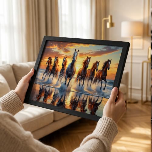 Image of Suneree 7 Horse Vastu Wall Painting (Landscape Collection) (Natural, Design 19, 33L x 25W cm)