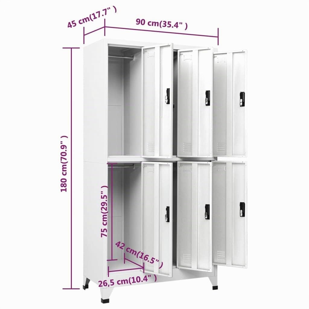 Susany Armadio Spogliatoio a 6|9 Scomparti in Acciaio Grigio 90x45x180 cm, Sporco Pulito, Metallo