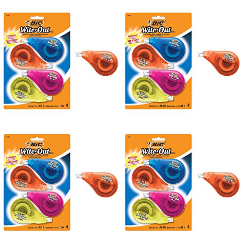 BIC Clean Wite-Out Brand EZ Correct Correction Tape, 4-Count, 5.25 x .75 x 8.125 (WOTAPP418-WHI) - 4 Pack