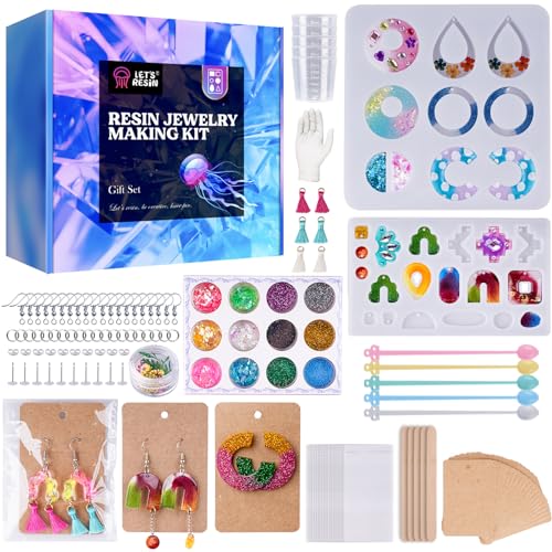 LET'S RESIN Resin Jewelry Making Kit, Resin Earring Moulds Silicone Kit Bundle and Epoxy Resin Supplies Starter Kit, Resin Kits and Moulds Complete Set for DIY Earring and Jewelry Making, ALR00040
