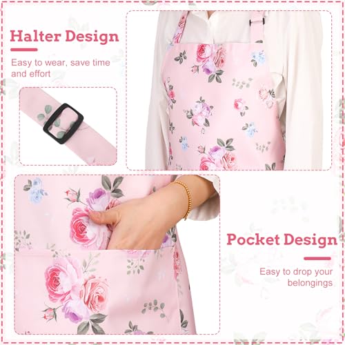 Floral Aprons for Women, Adjustable Waterproof Chef Aprons with Pockets for Cooking Gardening Housework - Image 5