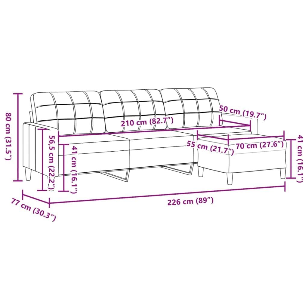 Sofa 3-osobowa z kremowym podnóżkiem, 210 cm