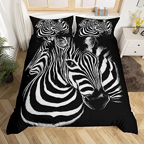 Feelyou Zebra Duvet Cover Set Twin For Kids Boys 3D Horses Steed Pattern Print Bedding Set Africa Wild Animal Comforter Cover Wildlife Bedspread Cover With 1 Pillow Shams Microfiber Bed Cover #TOP2