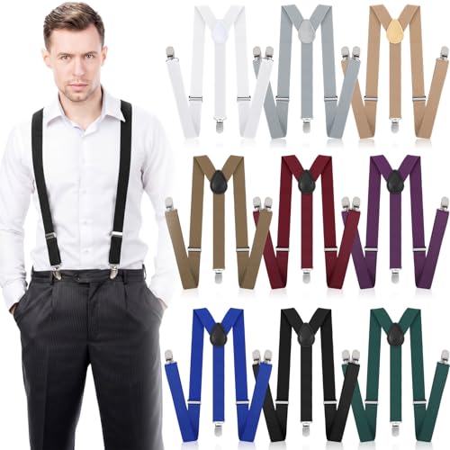 Image of 9 Pieces Y Back Style Unisex Suspenders Adjustable Elastic Suspenders for Men Women Rainbow braces with Clip for Pants