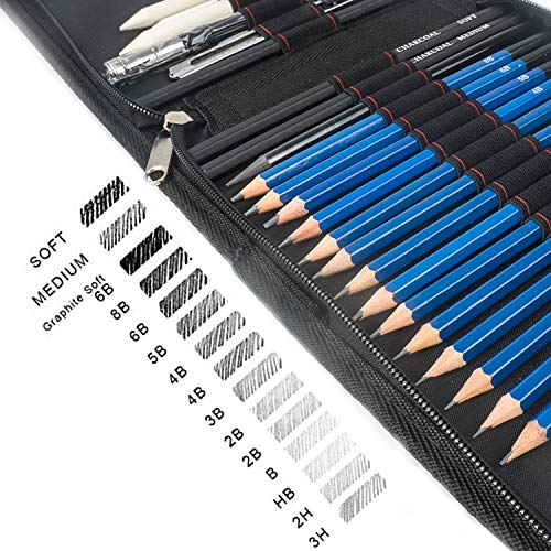 Sketch Pencils Set with Sketchbook, Tickas 35 Piece Professional Drawing Pencils with Sketch Book Kit for Kids, Teens And Adults, Artist Kit Includes Pencils, Erasers, Pastels, Travel-Friendly Case