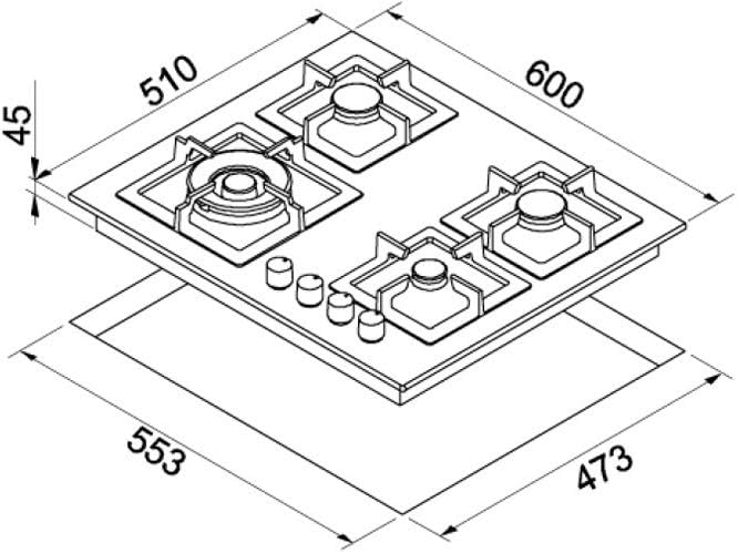 Piano cottura da 60 cm a gas, N° 4 Fuochi, Finitura Granitek Tortora Elleci Plano 60 TCL Piano cottura da 60 cm a gas, N° 4 Fuochi, Finitura Granitek Tortora Elleci Plano 60 TCL