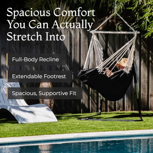 Image of Hanging Hammock Chair Swing - Hanging Chair Outdoor & Indoor - Hammock Swing Chair - Quick & Easy Setup with Hardware Kit - Durable & Spacious Full Body Support - Holds 440 Lbs