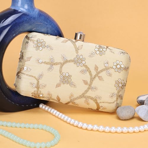 Image of LONGING TO BUY Hand Crafted Designer Box Clutch - Zari Embroidery For Women