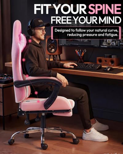 Image of Dowinx Ergonomic Gaming Chair with Footrest & Massage Lumbar, 2D-Linkage Armrests for Computer Chair 330lbs with Headrest Pillow for Office, Home, Streaming and Long Gaming Sessions, Bright Pink