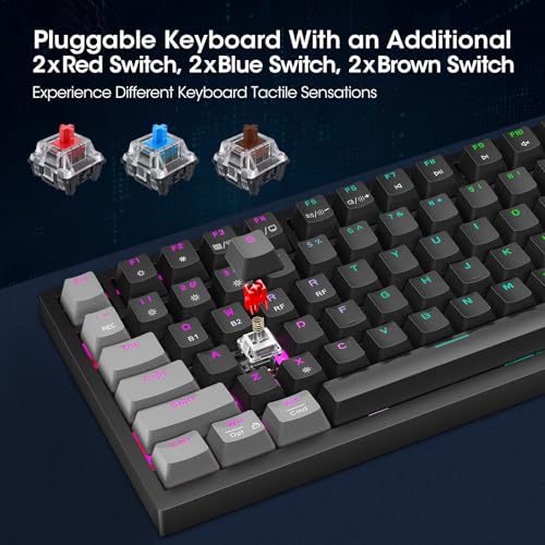 KOORUI Wireless RGB Gaming Keyboard 75 Percent,Triple Mode Bluetooth/2.4Ghz/USB-C Hot Swappable Mechanical Keyboard,82 Keys Wireless Gaming Keyboard with 4000mAh Battery for Mac/Win/Linux - Image 4