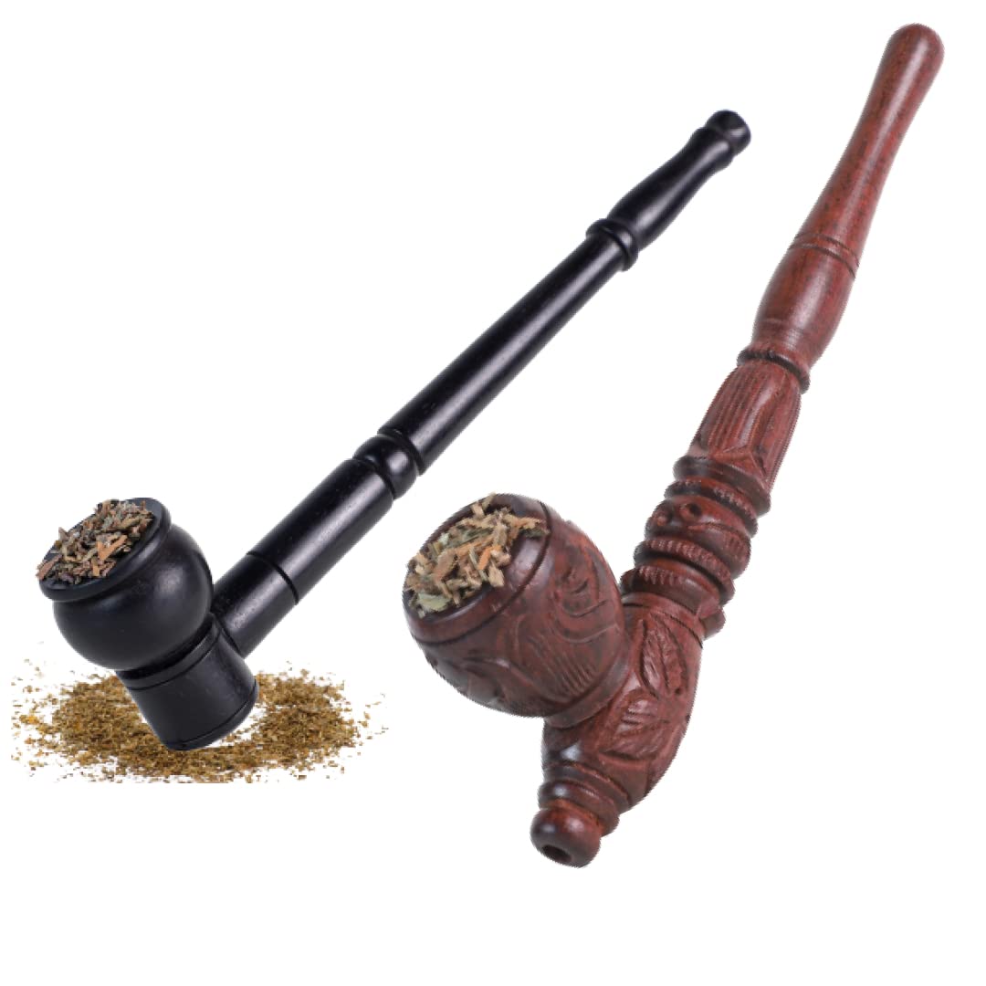 White Leaf Tobacco Wooden Smoking Pipe Antic & Black Bowl (Pack Of 2) with Give It The Unique Touch of Smoke Durable Hard Wood Material Handmade Classic Retro Sailor Pipe Made in India