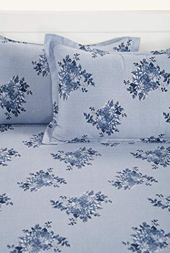 Image of Swayam Mercerized Pure Cotton Single Bedsheet with 1 Pillow Cover | Size 60 x 90 inch | 250 TC | Floral Design | Soft Breathable Bed Sheet | Comfortable & Durable for Bedroom - Blue