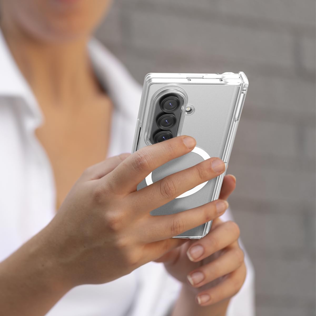 araree Nukin 360 M Case for Galaxy Z Fold 7, Qi2 Ready Magnetic Slim Case, Full Body Hinge Protection, Shockproof Hard Cover Clear