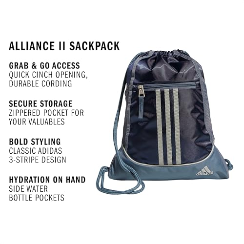 Image of adidas Unisex Alliance II Sackpack, Navy /Legacy Blue /Grey, OSFA