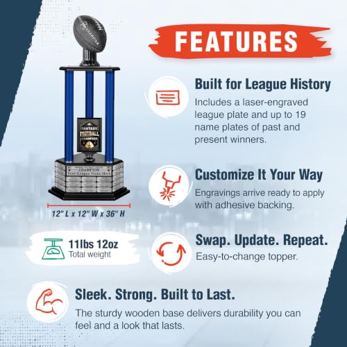 Image of TrophySmack 19-Year Perpetual Fantasy Football Trophy, Custom Engraved