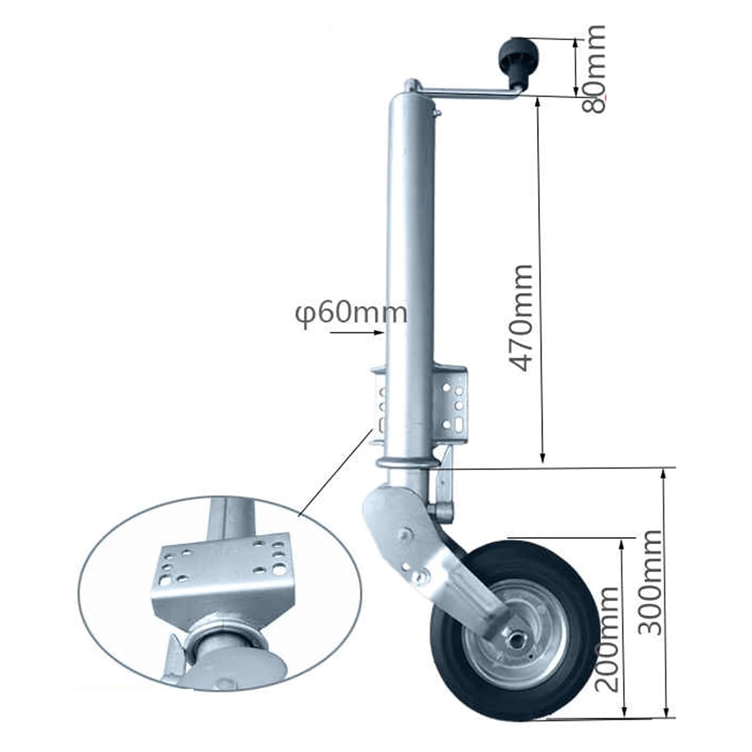 Ruota di Supporto Pieghevole Automatica, Ruotino per Carrello Rimorchio, Sollevamento Carrello Appendice Rimprchio Roulotte Registrbile per Rimorchi, Roulotte, Veicoli Trattori, 400 kg