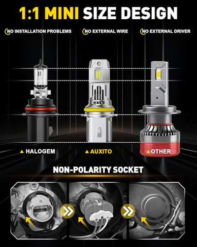 Image of AUXITO 9007 /HB5 Bulbs High /Low Beam, 70000LM 6500K Ulitra Bright White, HB5 Halogen Raplacement Fog Lights with Fan, Wireless Plug and Play, Canbus Ready, Pack of 2