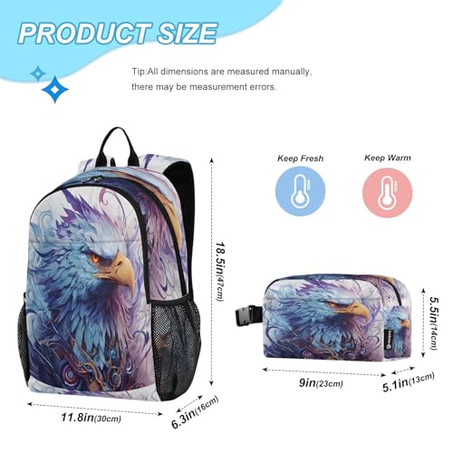 ALAZA Purple Gradient Bald Eagle Kids Backpack Elementary Girls Boys Bookbag Rucksack Primary School Bag Backpack Set with Lunch Bag2