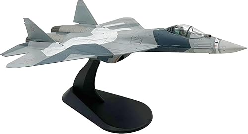 Miniatura 7 de MERIGLARE Modelo de aleación fundida a presión 1100 SU57 Avión de simulación de combate con soporte de avión adorno para bar, sala de estar, estante