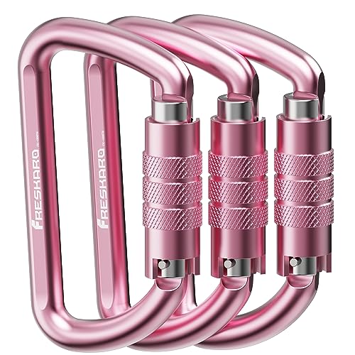 Image of FresKaro 3inch 12kN-2698lbs Auto Locking Carabiner Clips, Solid D Shape, Heavy Duty 7075 Aluminum, Lightweight 1.09oz, Rust Proof, for Hammock, Hiking, Dog Leash, Keychain etc., Multi-Colors