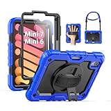 SEYMAC Case for iPad mini 7th Generation (A17 Pro) 2024/ Mini 6th Generation 8.3 Inch, Full-Body Shockproof Protective Case with Screen Protector, 360° Rotating Stand, Hand/Shoulder Strap, Blue