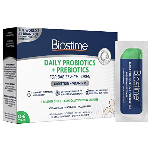 Biostime Probiotic for Baby, Kids & Infants | Daily Vitamin D Powder Supplement Supports Digestion, Bone Health & Immunity | 28 Single Stick Packs