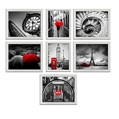 Pack de 7 láminas FOTOGRAFÍAS LONDRES PARÍS | Rojo y negro |