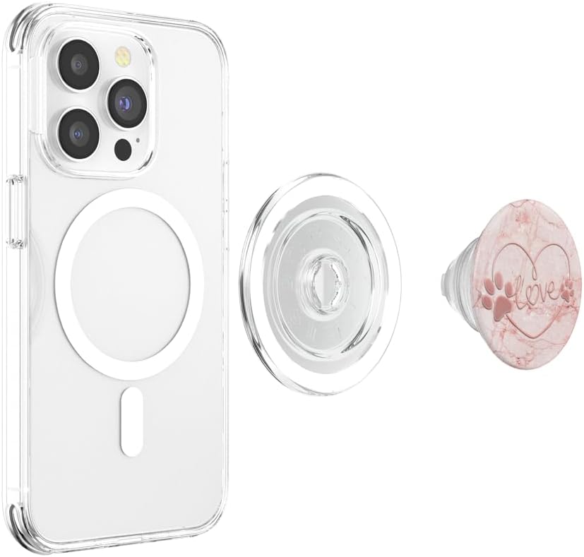 Pink Dog Paw Print Heart Love White Gray Pink Look PopSockets PopGrip for MagSafe