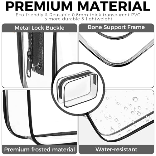AURUZA Clear Makeup Bag, TSA Approved Cosmetic Travel Toiletry Organizer, Quart Size Carry On Compliant, Water Resistant Airport Airline Essentials4