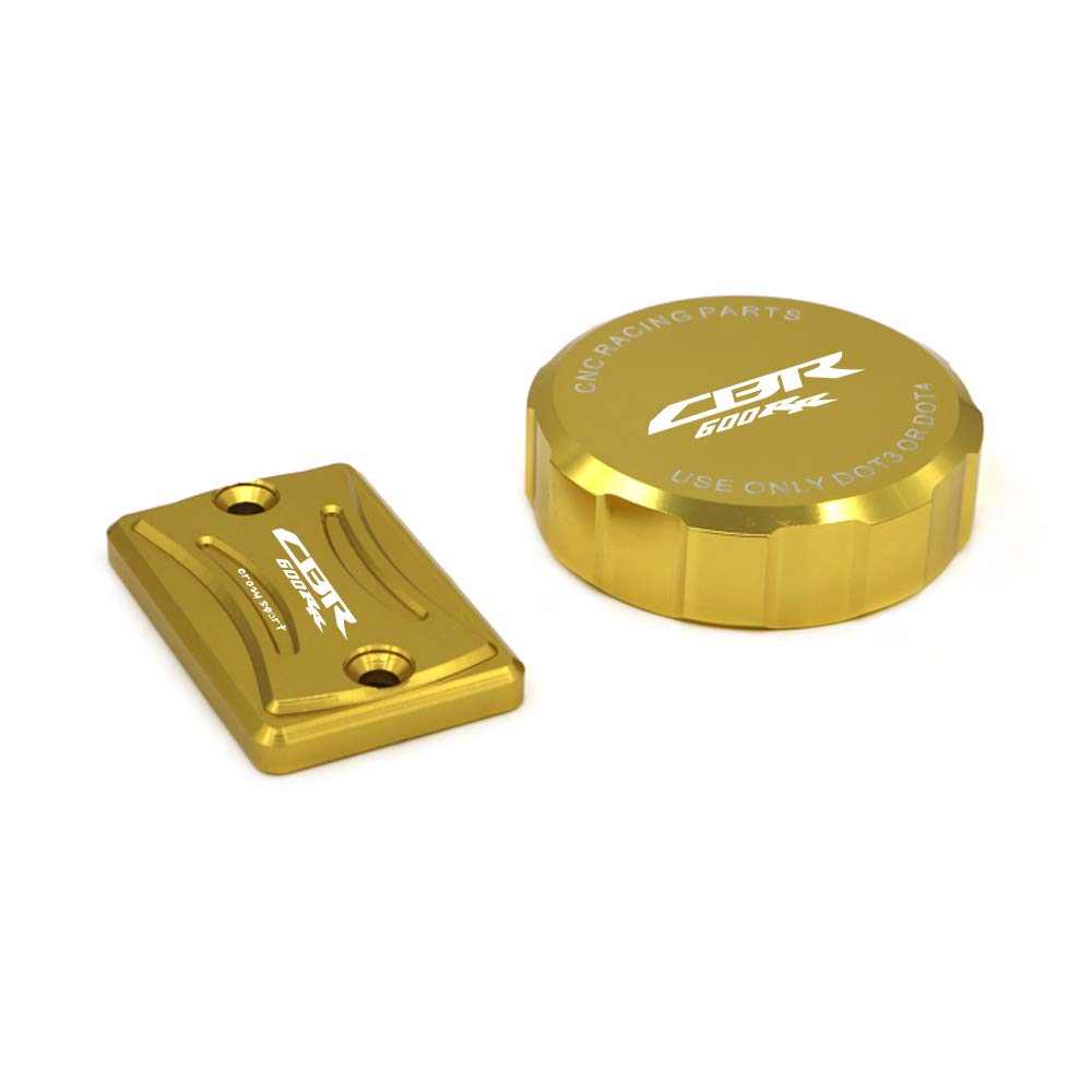 crazy sport Front Rear Fluid Reservoir Cover Fits for Honda CBR600RR 600RR 2008-2021 Brake Master Cylinder with Logo CNC Aluminum Motorcycle Accessories 2016 2015 2014 2013 2012 (Gold)