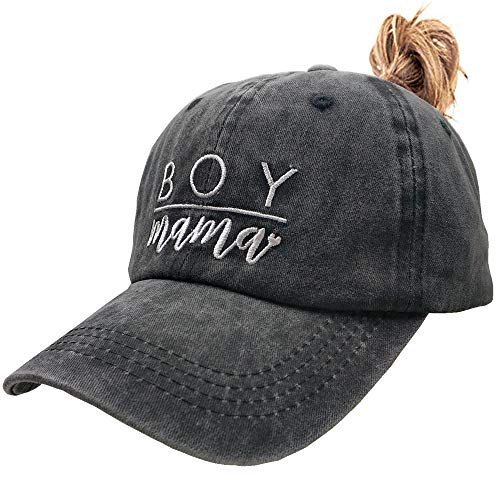 Image of Waldeal Women's Embroidered Baseball Cap Boy Mama Mom Vintage Distressed Dad Hat - Ponytail