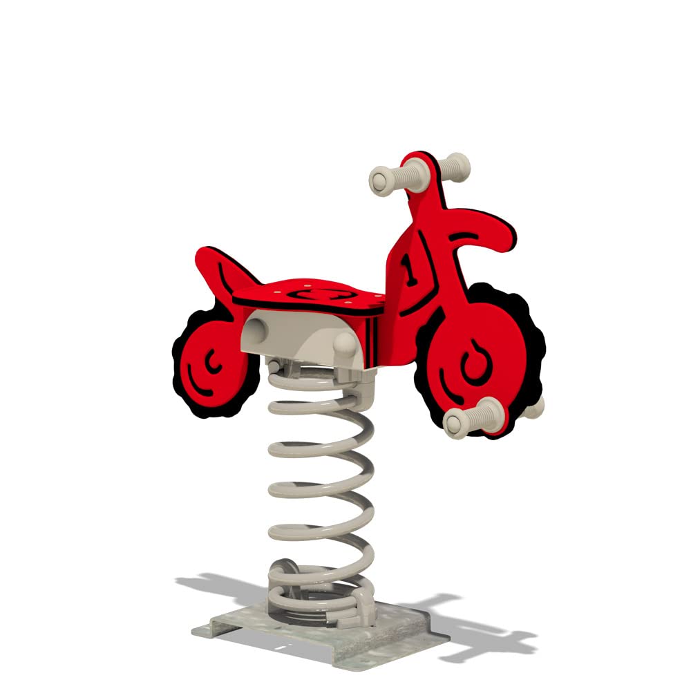 WICKEY PRO Federwippe Motorrad Trickey rot - Federtier Spielplatzgerät - inklusive Bodenanker - Outdoor Spielplatz Wippe für Kinder - für öffentliche Spielplätze und Schulen
