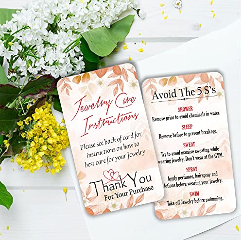 Jewelry Care Instruction Cards - (Pack of 100) 3.5\" x 2\" Thank You Package Insert for Jewelry Cleaning Customer Directions - Peach