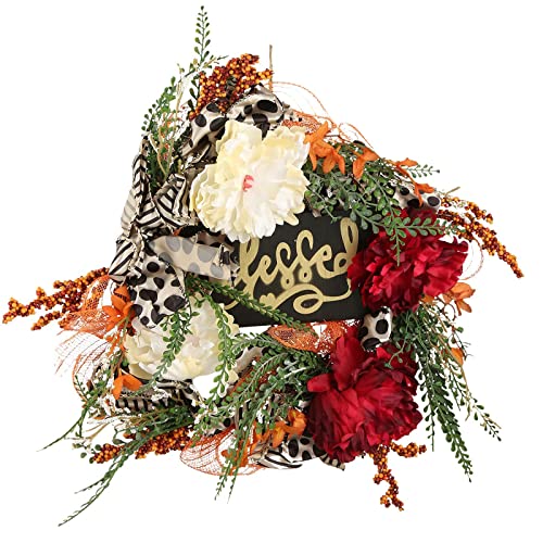 NICETOW Coroa de Hortênsia de abóbora grande laranja, coroa de Halloween para porta da frente, coroa de abóbora artesanal de Halloween de outono, decoração simples rústica e de casa de Faze