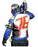 Leather Maker Mens Jack Morrison Overwatch Soldier 76 Cosplay Motorcycle Leather Jacket- Black- X-Large