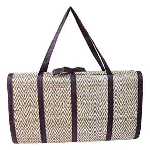 Handmade Woven Thai Beach Mat - Straw Ground Mat for Camping, Yoga, Meditation, Festivals, Concerts - Eco-friendly Reed Mat - Foldable - 70 Inches x 35 Inches Cover