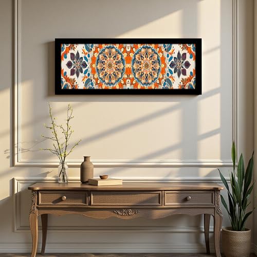 Image of PAINTINGMANTRA Flower Painting for Wall Decoration Traditional Indian Mughal Art Framed Luxury Paintings for Home Decoration, Living room, Bedroom and Office Decoration (99x38 CM)