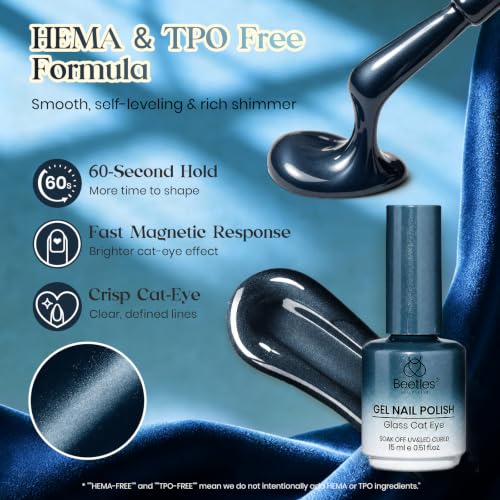 Image of Beetles Blue Gray Glass Cat Eye Gel Nail Polish, 15ML Ocean Ash Gel