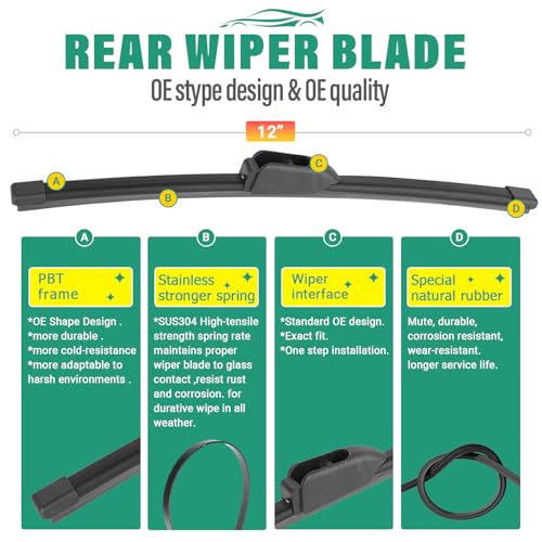 Image of 26 inch 16 inch 12 inch Windshield Wiper Blades Replacement for Kia Niro 2017 2018 2019 2020 2021 2022 Premium All Weather Front Rear Wipers Set - OEM Quality (Pack of 3)