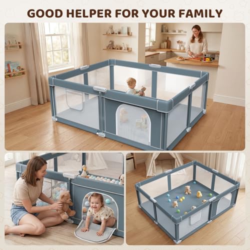 Image of Foldable Baby Playpen - 71 inchx59 inch Collapsible Play Pen for Babies and Toddlers - Indoor Outdoor Foldable Play Yard with 4 Handles - Folding Baby Playpen with Bag Portable Travel Play Yard